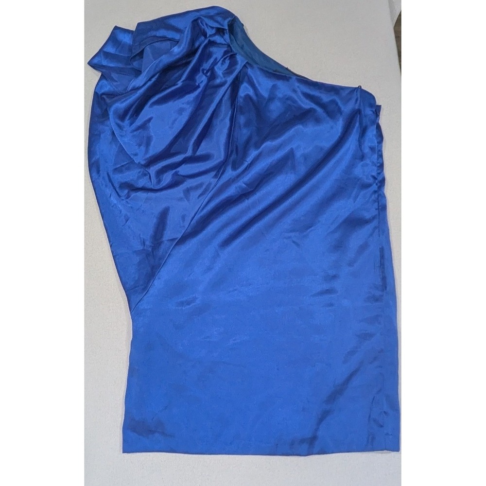 Sophia Christina One Shoulder Top Women 10 Blue Excellent Draped Satin Finish